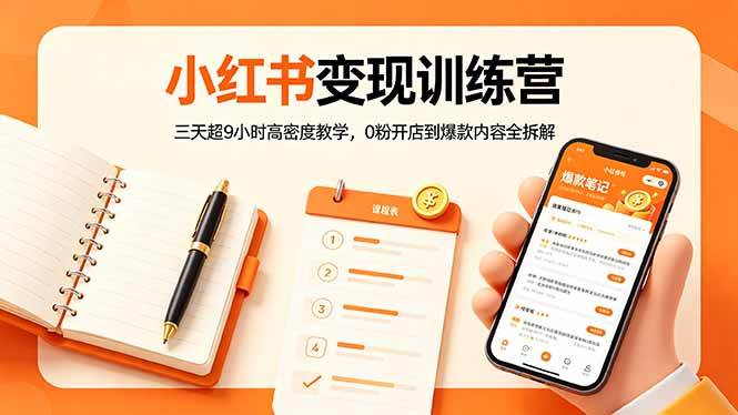 (5.6)小红书变现训练营：三天超9小时高密度教学，0粉开店到爆款内容全拆解
