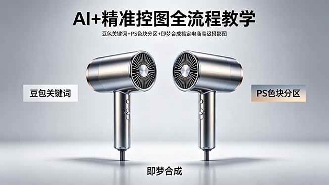 (5.6)AI+精准控图全流程教学 豆包关键词+PS色块分区+即梦合成搞定电商高级摄影图