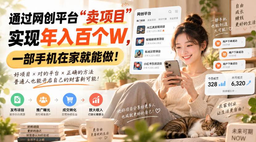 (9.21)通过网创平台“卖项目”实现年入百万，一部手机在家就能做！