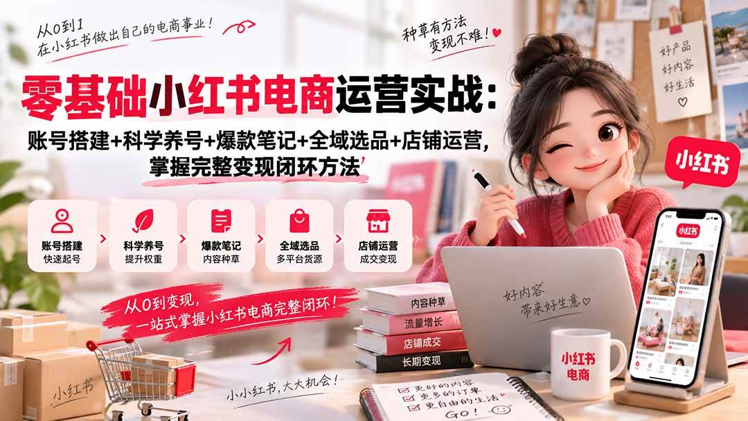 (9.20)零基础小红书电商运营实战：账号搭建+科学养号+爆款笔记+全域选品+店铺运营，掌握完整变现闭环方法